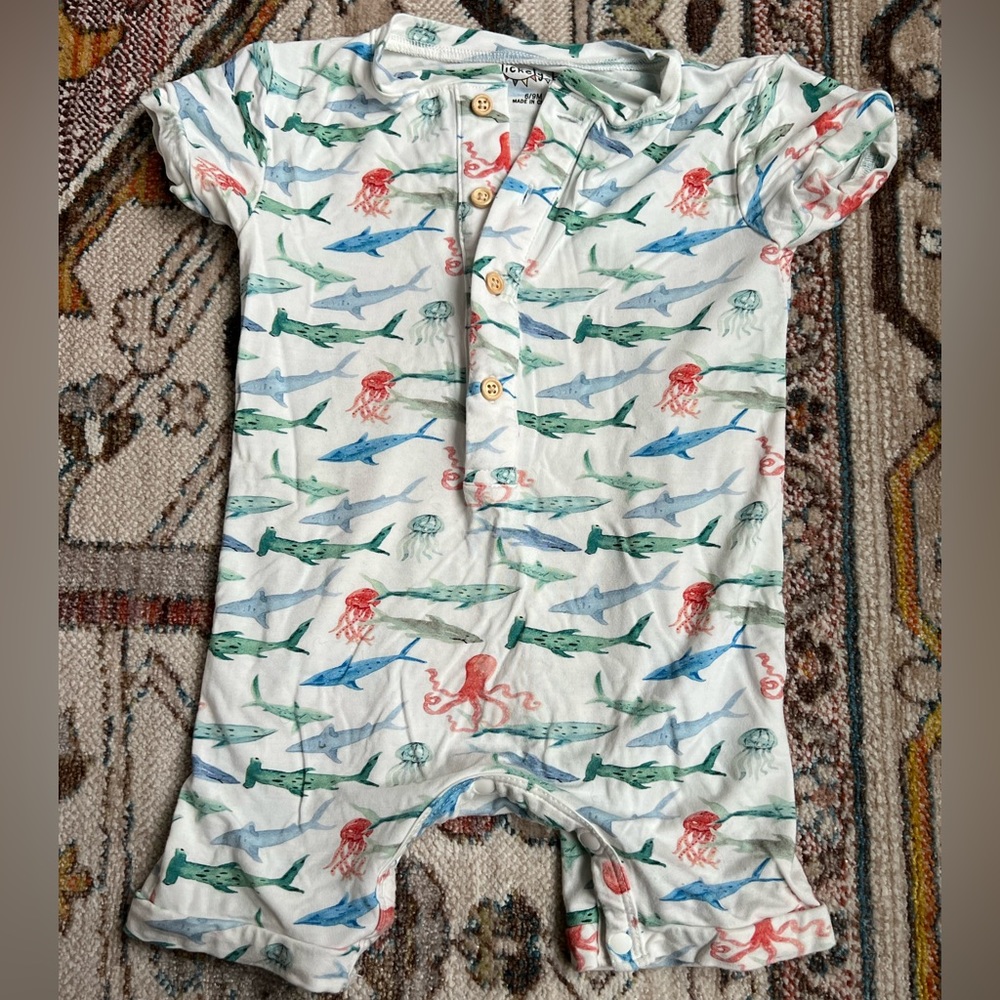 Tickety-boo Short Sleeve Romper Swimmy Sharks 6-9 mos